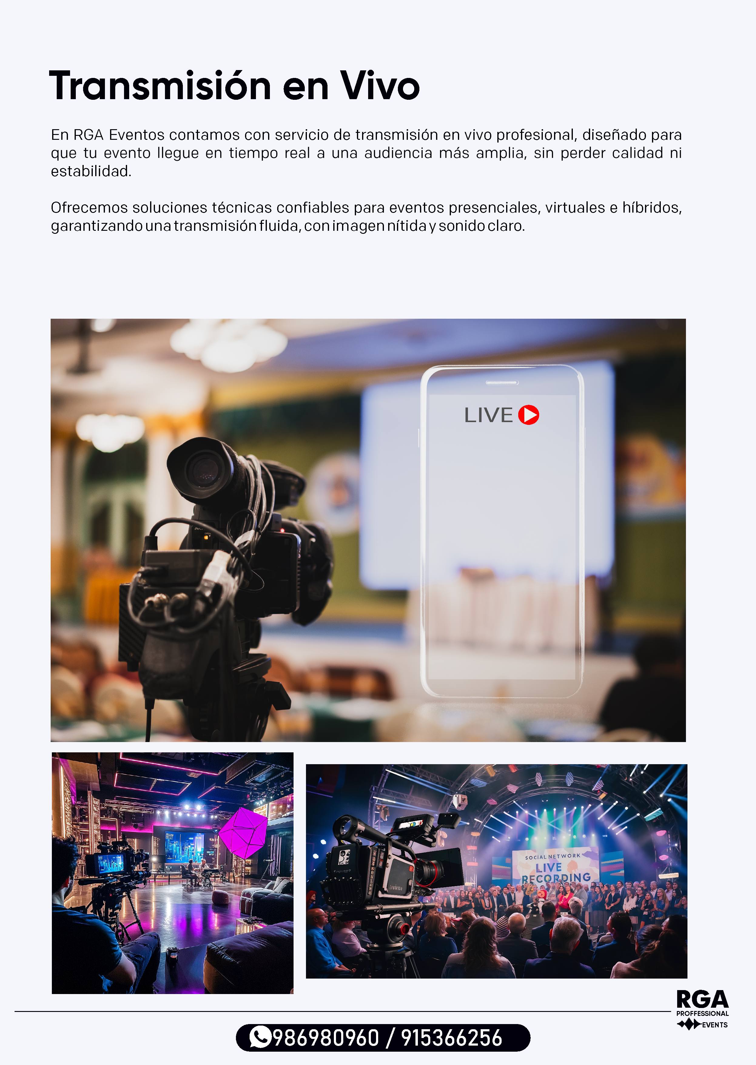 Eventos presenciales, virtuales e hibridos con transmision